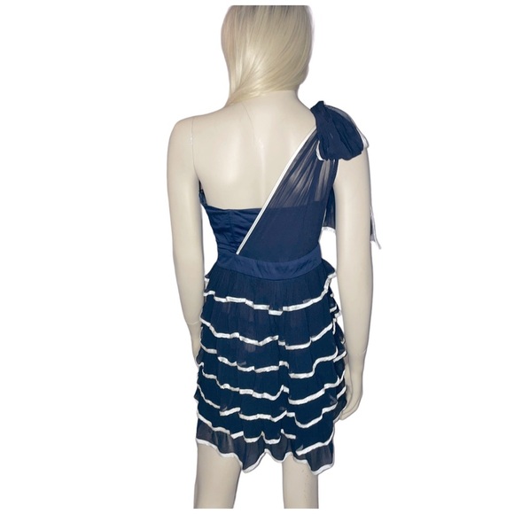 French Connection VNTG Navy Blue White Silk Ruffle Dress - Picture 4 of 5